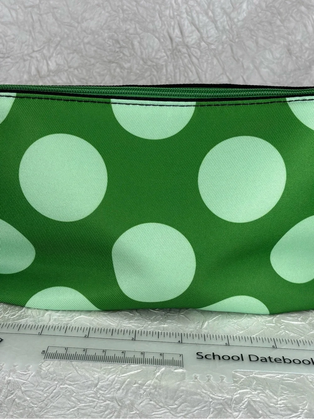 Clinique x Kate Spade Black White Striped Green Dots Makeup Bag Zipper Purse